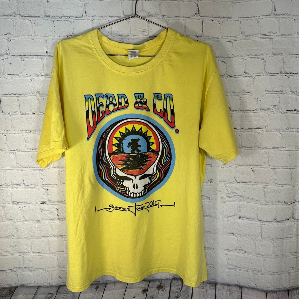 Dead & Co Summer Tour 2019 T-Shirt Yellow Gildan Softstyle XL Steal Your Face